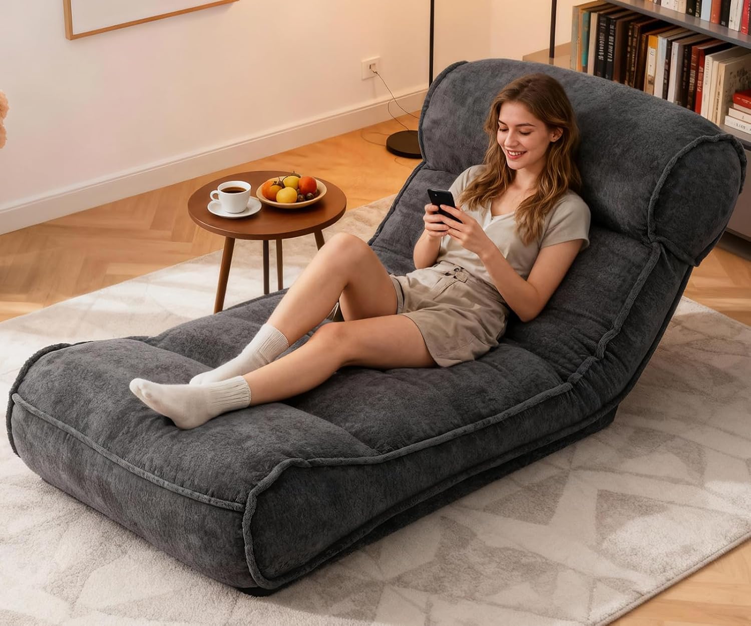 Lazy Floor Bed 83" – Cloud-Like Boneless Lounge Chair Indoor, Extra Comfy Floor Lounger, Plush Futon Chair Bed for Yoga, Meditation, Naps, Bedroom Use, Human Dog Bed (Boneless, Black)