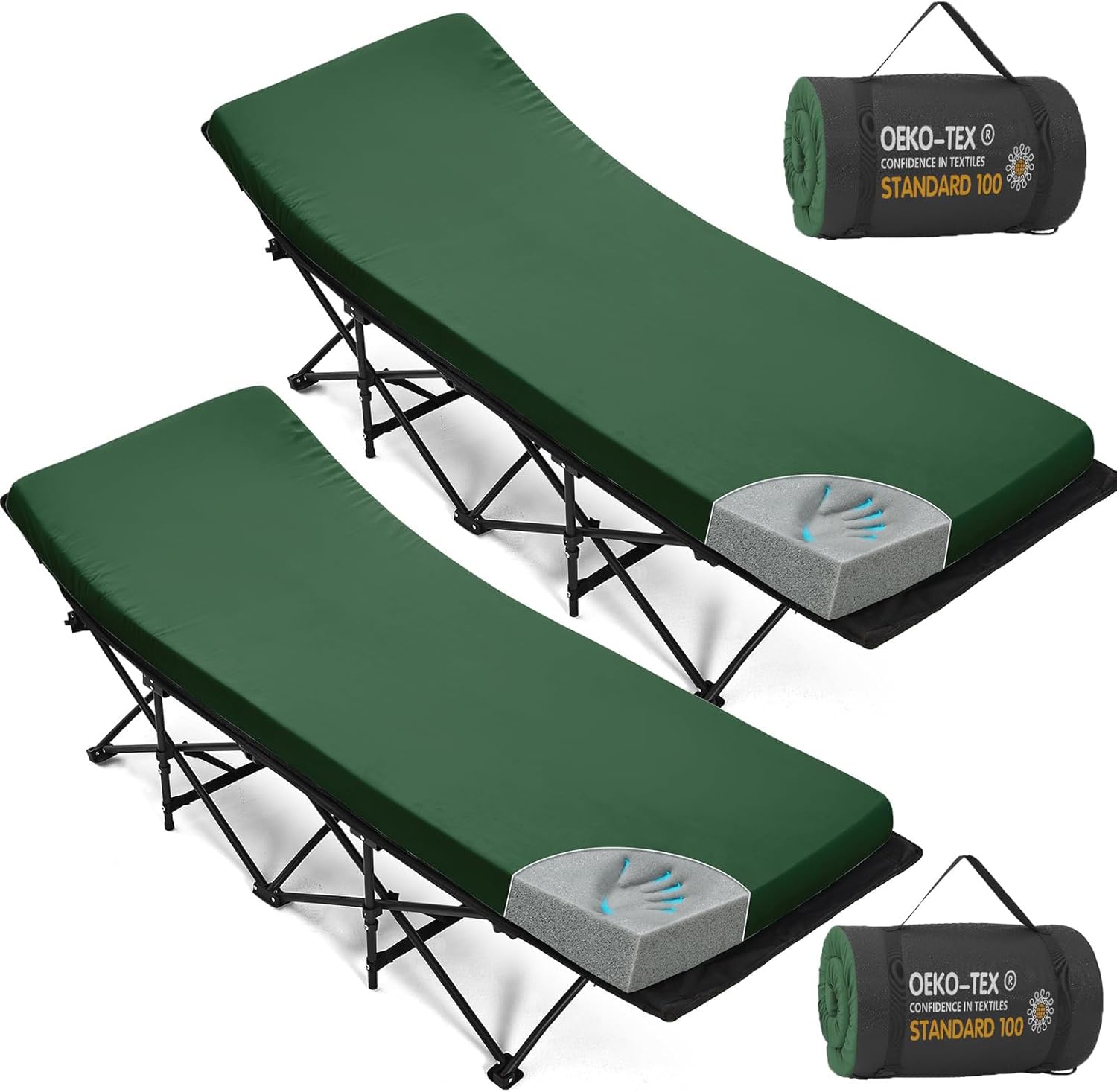 CYMULA Camping Cot Mattress 2in Memory Foam Sleeping Pad,Soft Warm Non-Slip Camping Mattress Topper with Retaining for Adults,Portable Roll up Pad for Travel(75 x30)（only Mattress）