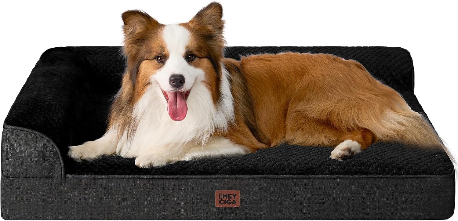 EHEYCIGA Orthopedic Dog Bed Medium Size Dogs, Memory Foam Dog Bed with Washable Removable Cover, Waterproof Pet Sofa Couch for Crate with Nonskid Bottom, 30x20x6, Grey