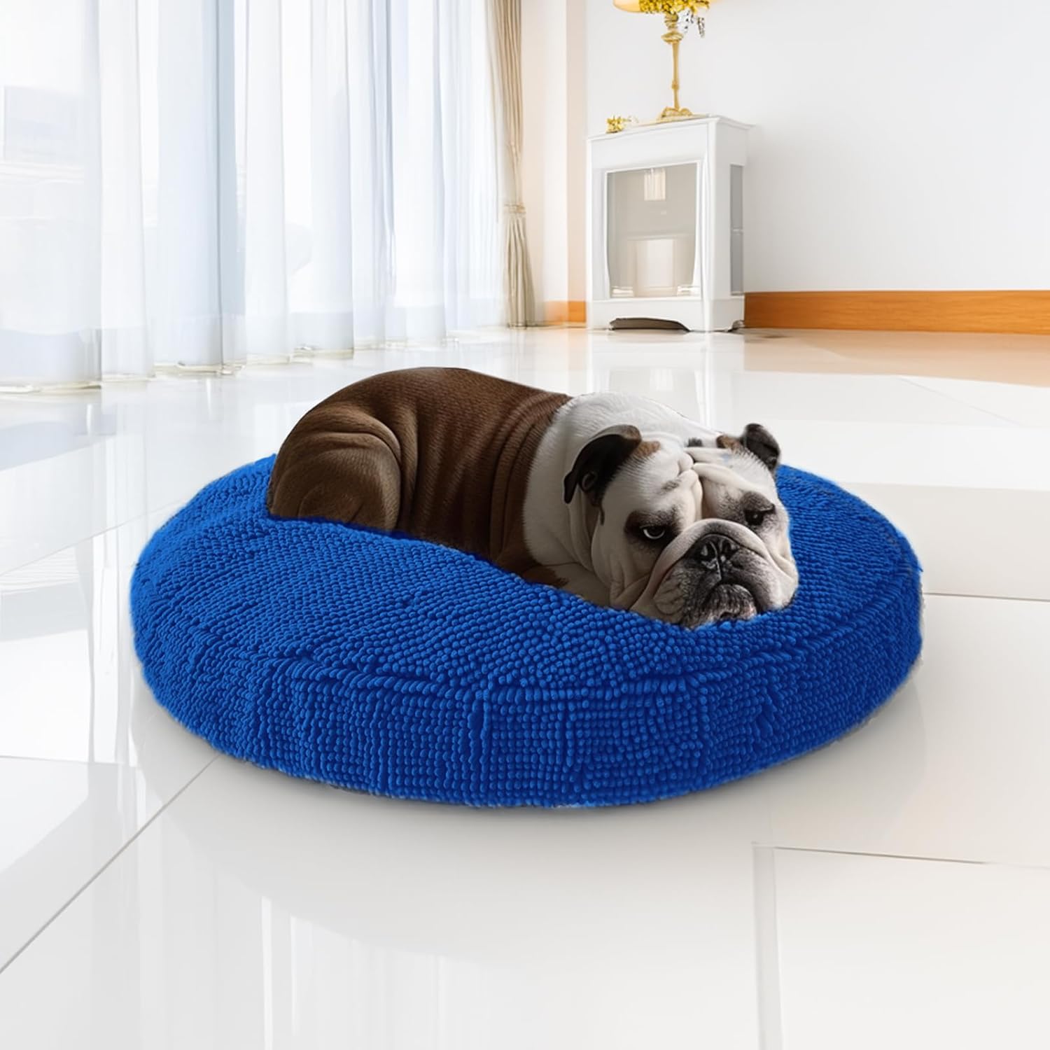 Muddy Mat®Cloud K-9 Bed for Dogs & Cats, Soft & Relaxing Donut Dog Bed, Chenille Material, Removable Cover, Washable & Dryer Safe–Navy Blue Medium(35'x35')