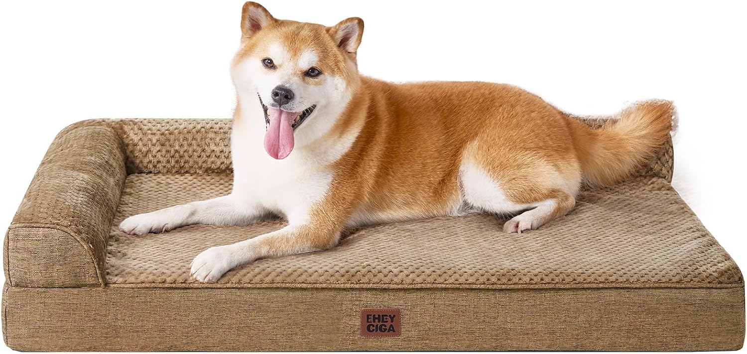 EHEYCIGA Orthopedic Dog Bed Medium Size Dogs, Memory Foam Dog Bed with Washable Removable Cover, Waterproof Pet Sofa Couch for Crate with Nonskid Bottom, 30x20x6, Grey
