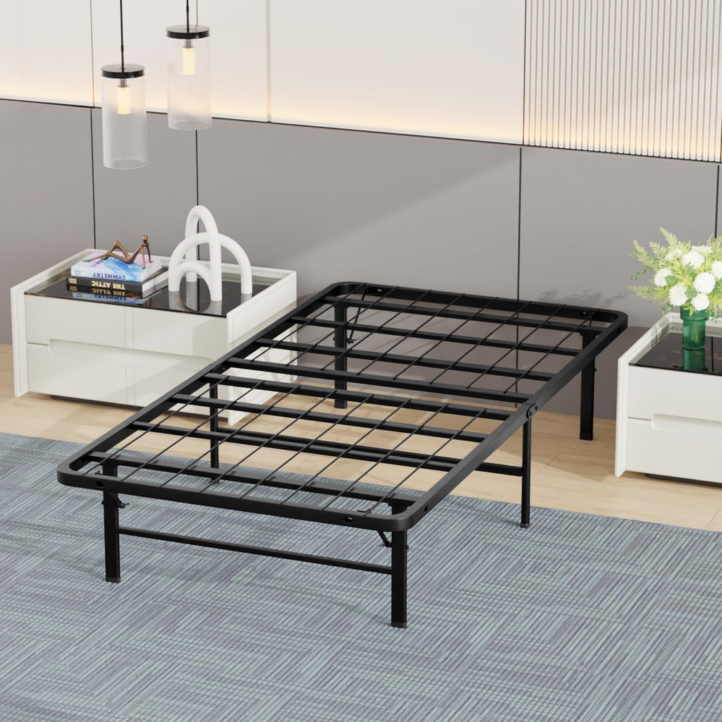 BestMassage | Twin Bed Frame | Metal | Heavy Duty Steel Slats with 6 Legs | Foldable | Sturdy, No Box Spring Needed | Easy to Assemble with Under-Bed Storage | Furniture for Home, Dorms