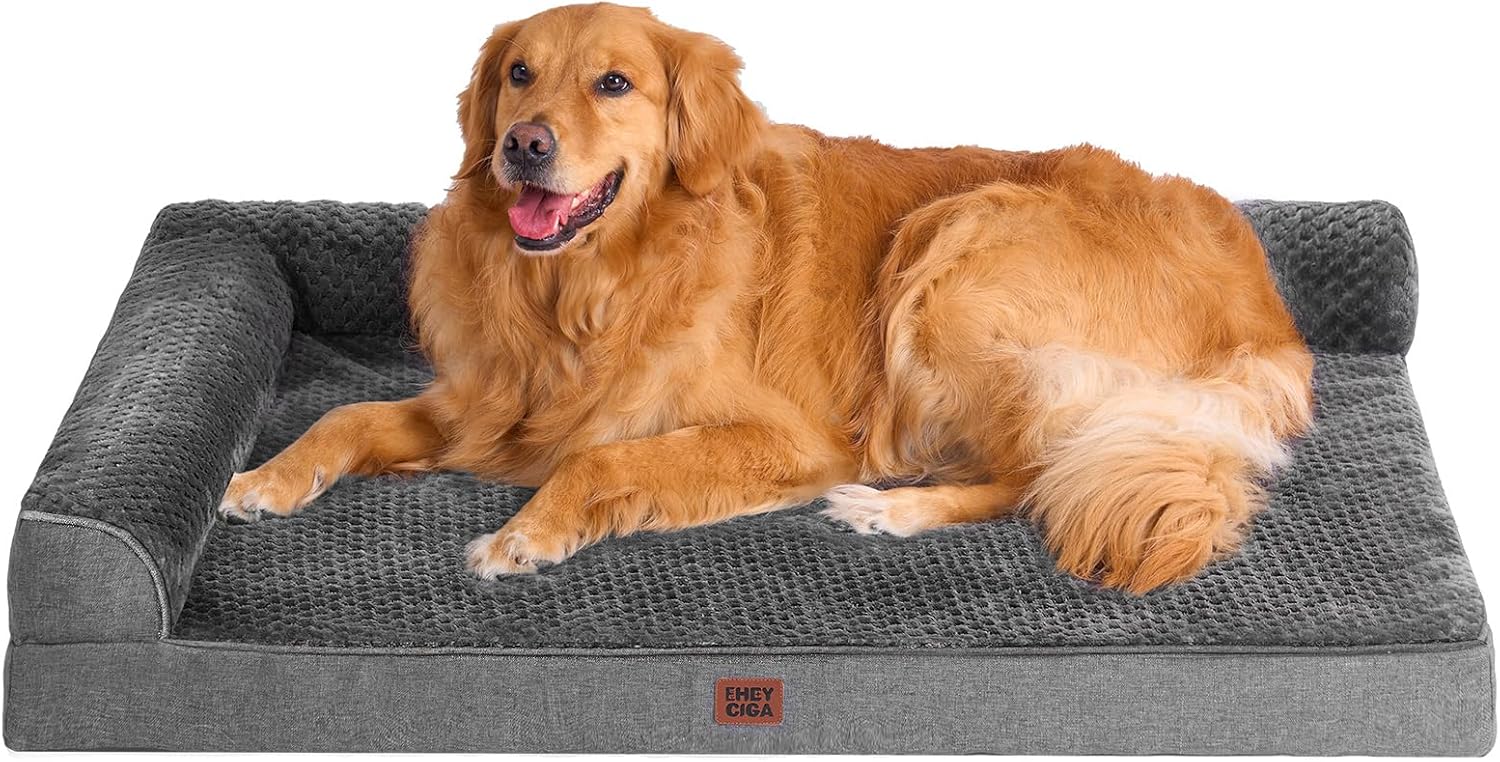 EHEYCIGA Orthopedic Dog Bed Medium Size Dogs, Memory Foam Dog Bed with Washable Removable Cover, Waterproof Pet Sofa Couch for Crate with Nonskid Bottom, 30x20x6, Grey