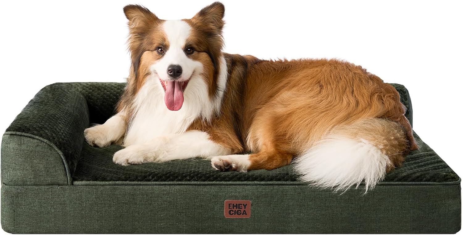 EHEYCIGA Orthopedic Dog Bed Medium Size Dogs, Memory Foam Dog Bed with Washable Removable Cover, Waterproof Pet Sofa Couch for Crate with Nonskid Bottom, 30x20x6, Grey