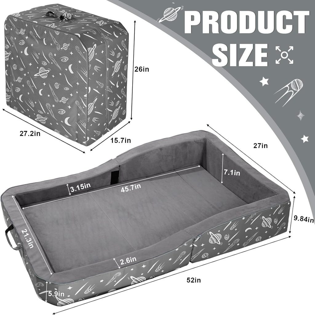 JOYWOO Toddler Floor Bed, Toddler Travel Bed for 3-6, Foldable Portable Toddlers Beds for Home/Playing/Nap/Hotel, Kids Floor Crib with Washable Cloth Cover, Toddlers Cots for Kids Sleeping, Charcoal