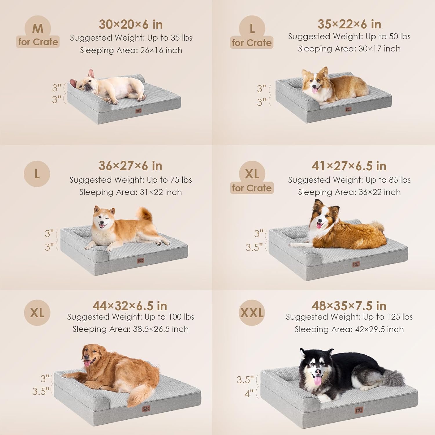 EHEYCIGA Orthopedic Dog Bed Medium Size Dogs, Memory Foam Dog Bed with Washable Removable Cover, Waterproof Pet Sofa Couch for Crate with Nonskid Bottom, 30x20x6, Grey