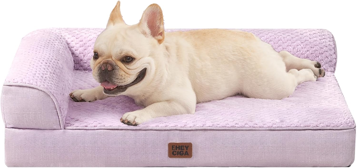 EHEYCIGA Orthopedic Dog Bed Medium Size Dogs, Memory Foam Dog Bed with Washable Removable Cover, Waterproof Pet Sofa Couch for Crate with Nonskid Bottom, 30x20x6, Grey