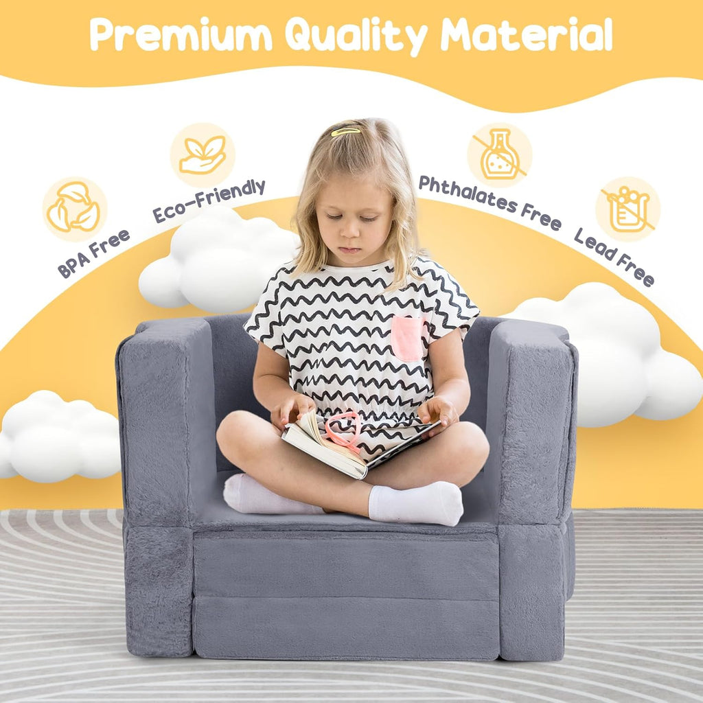 Portable Toddler Travel Bed, 2-in-1 Foldable Toddler Bed Sofa Chair, Soft Baby Kids Travel Floor Cot with Washable Covers Safety Foam Raised Bumper for Grandma's House Road Trips Camping Hotel