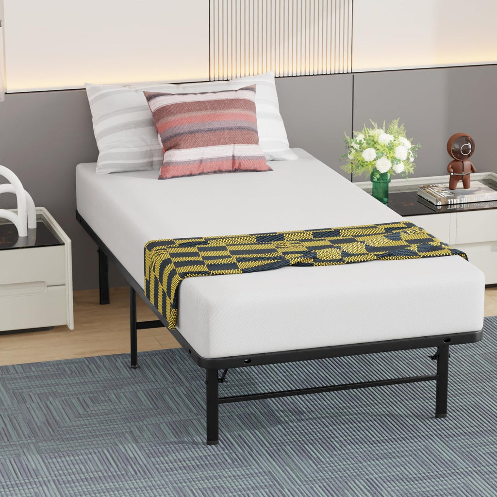 BestMassage | Twin Bed Frame | Metal | Heavy Duty Steel Slats with 6 Legs | Foldable | Sturdy, No Box Spring Needed | Easy to Assemble with Under-Bed Storage | Furniture for Home, Dorms