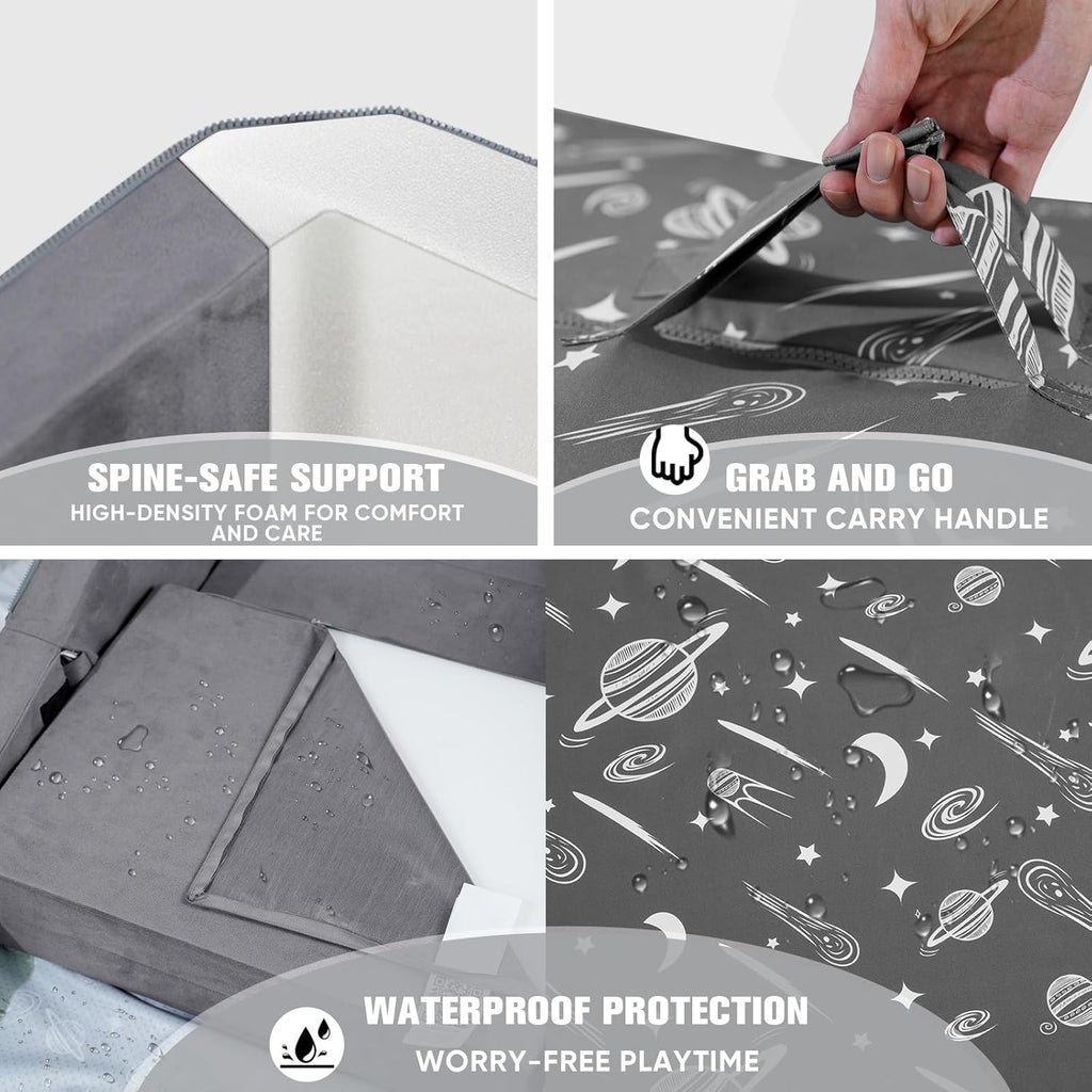 JOYWOO Toddler Floor Bed, Toddler Travel Bed for 3-6, Foldable Portable Toddlers Beds for Home/Playing/Nap/Hotel, Kids Floor Crib with Washable Cloth Cover, Toddlers Cots for Kids Sleeping, Charcoal