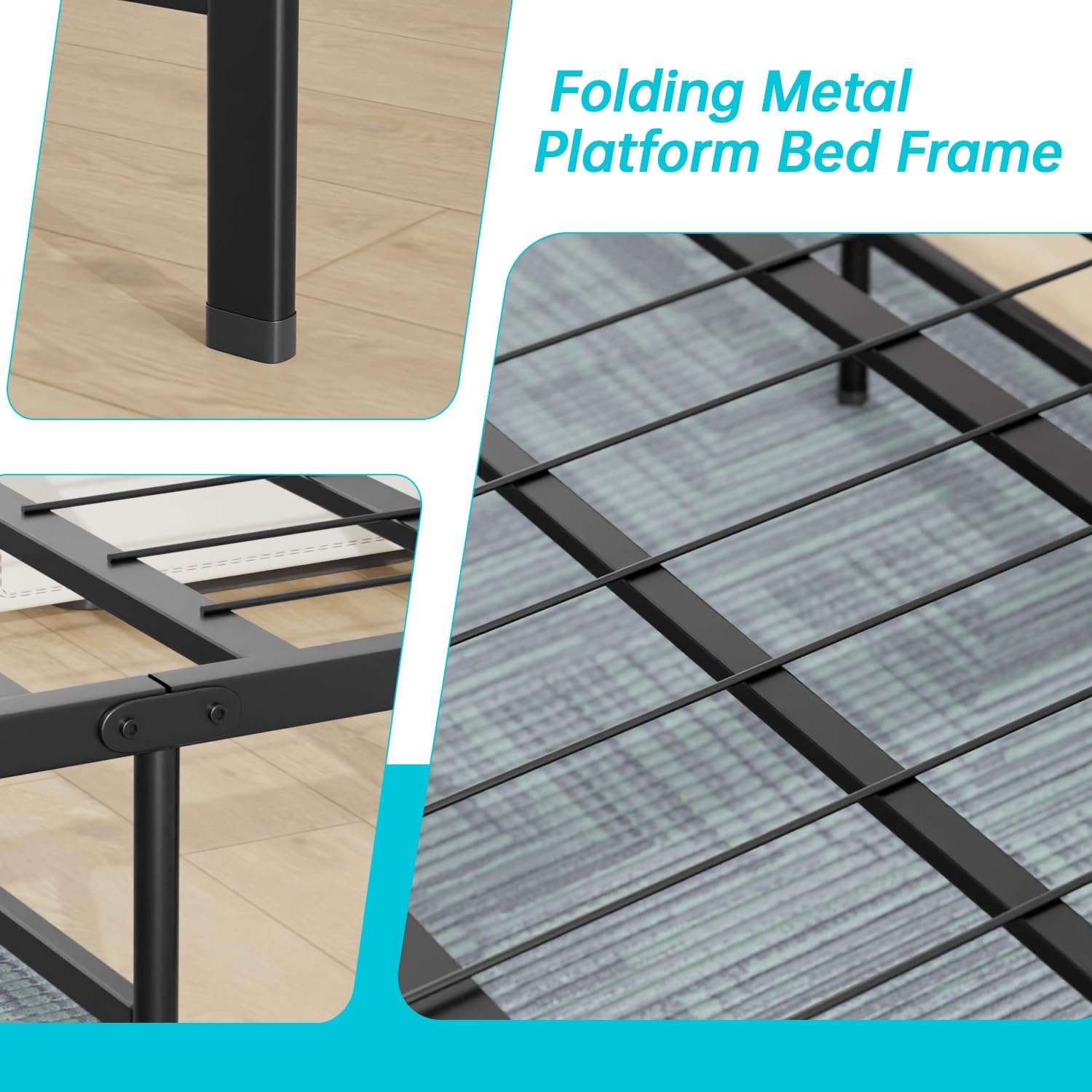 BestMassage | Twin Bed Frame | Metal | Heavy Duty Steel Slats with 6 Legs | Foldable | Sturdy, No Box Spring Needed | Easy to Assemble with Under-Bed Storage | Furniture for Home, Dorms