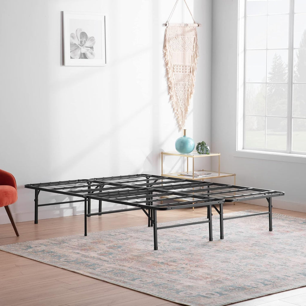 Linenspa Folding Metal Platform Bed Frame - No Box Spring Needed - Underbed Storage - Simple Toolless Assembly - Mattress Foundation - 14" High - Traditional Design - Sturdy Steel - Twin Size