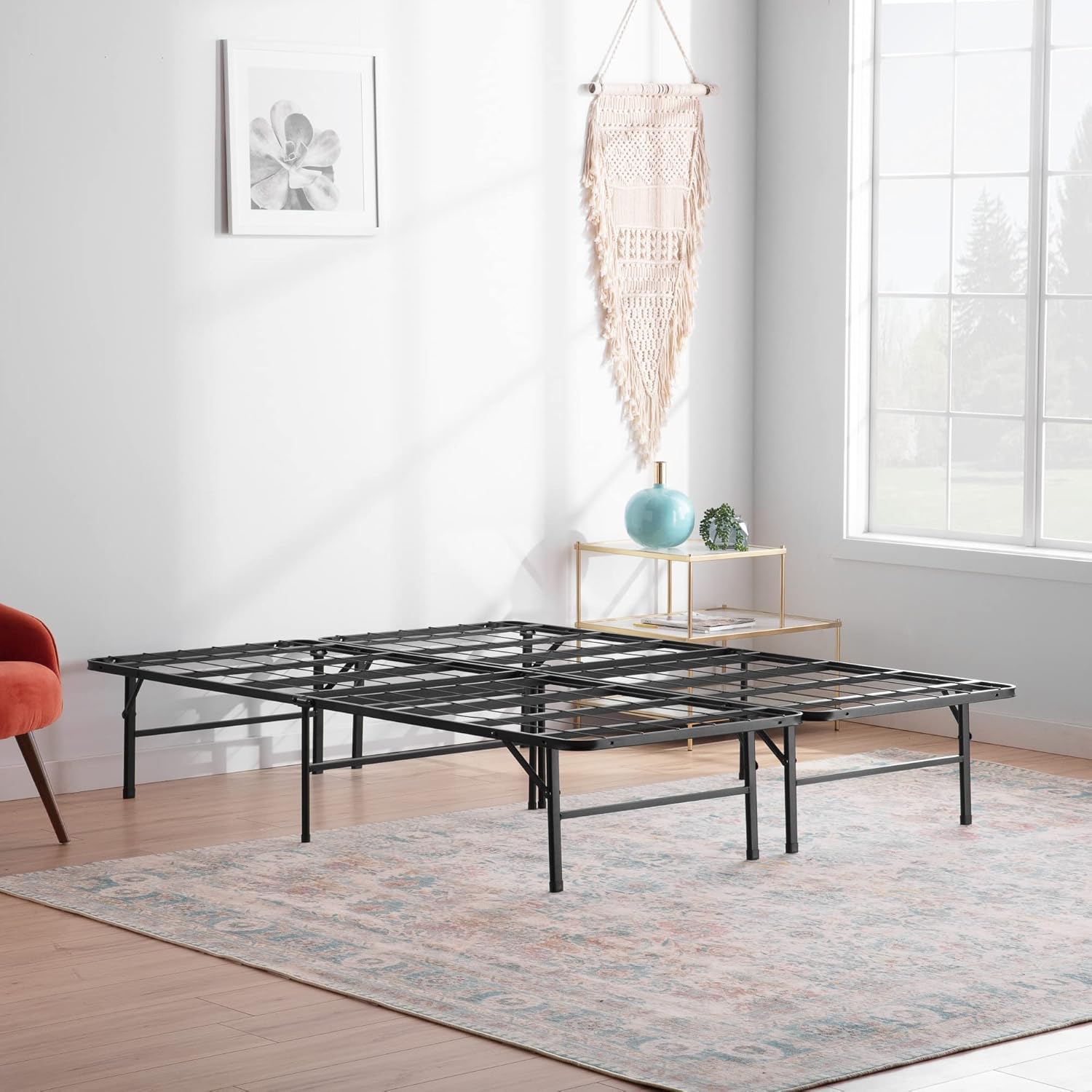 Linenspa Folding Metal Platform Bed Frame - No Box Spring Needed - Underbed Storage - Simple Toolless Assembly - Mattress Foundation - 14" High - Traditional Design - Sturdy Steel - Twin Size