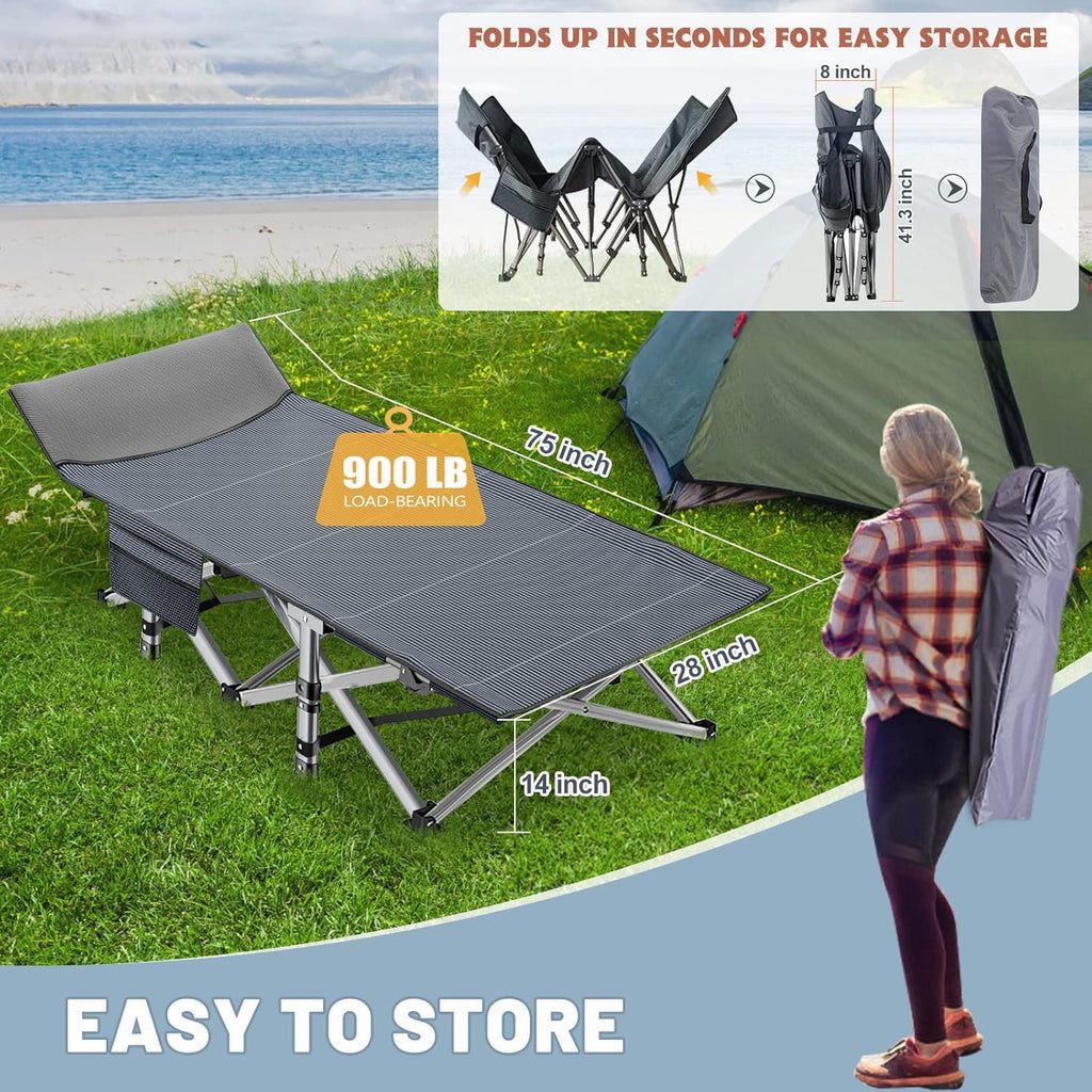 Slsy Folding Camping Cot for Adults with Pad, Padded Portable Sleeping Cots, Camp Bed with Carry Bag for Outdoor Travel, Beach, Hiking