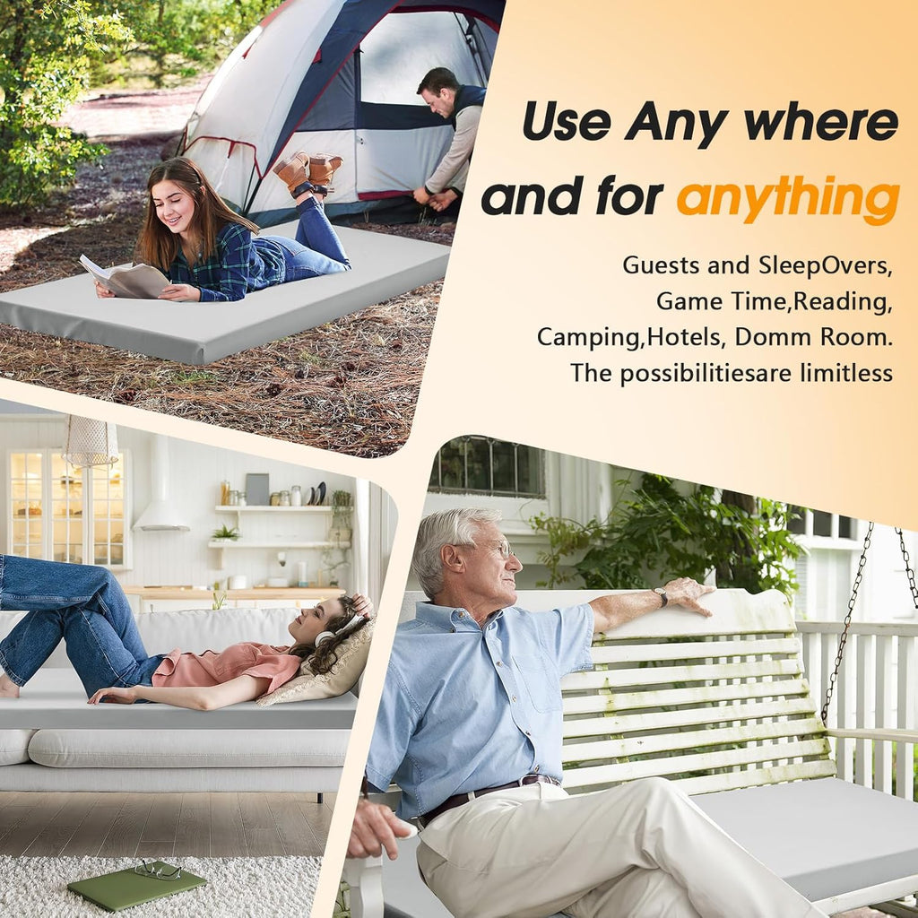 CYMULA Camping Cot Mattress 2in Memory Foam Sleeping Pad,Soft Warm Non-Slip Camping Mattress Topper with Retaining for Adults,Portable Roll up Pad for Travel(75 x30)（only Mattress）