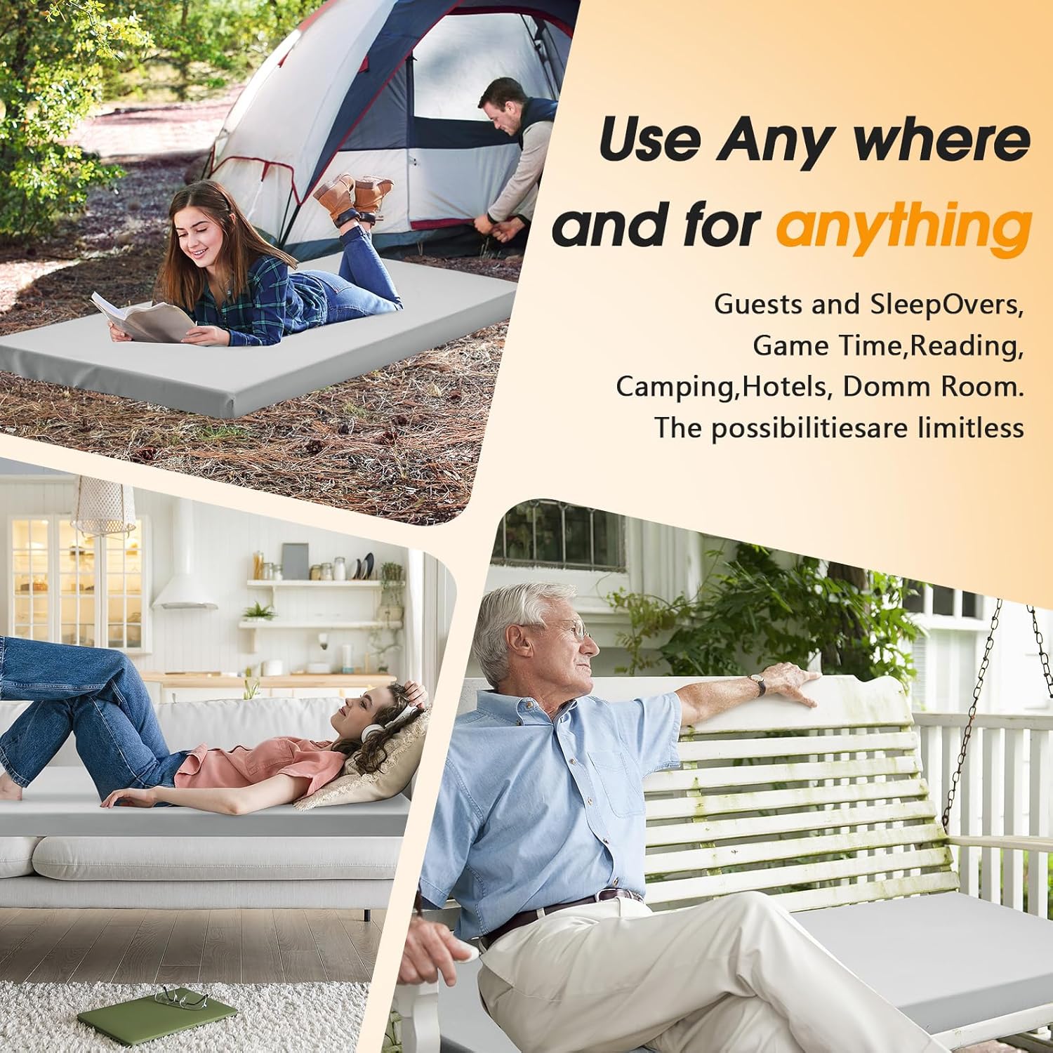 CYMULA Camping Cot Mattress 2in Memory Foam Sleeping Pad,Soft Warm Non-Slip Camping Mattress Topper with Retaining for Adults,Portable Roll up Pad for Travel(75 x30)（only Mattress）