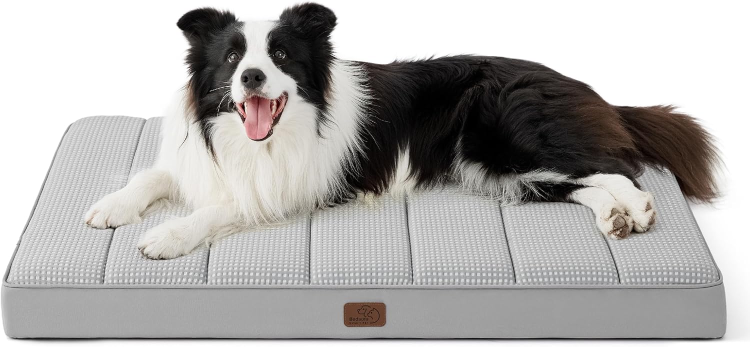 Bedsure Dog Beds Large Sized Dog - Comfy Flat Pet Beds with Removable Washable Cover, Orthopedic Egg Crate Foam Puppy Mat, Suitable for Pet Up to 65 lbs