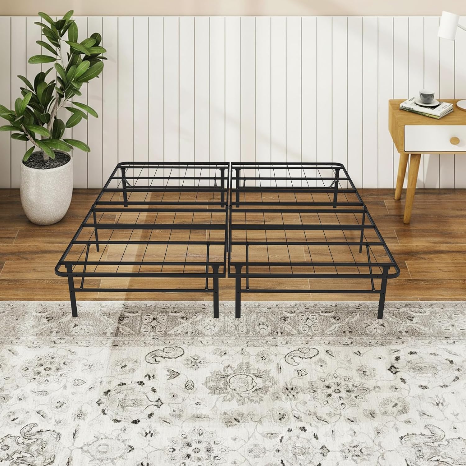 Full Size Folding Bed Frame, Heavy Duty Full Metal Platform with 14" Underbed Storage, Easy Tool-Free Assembly, No Box Spring Needed