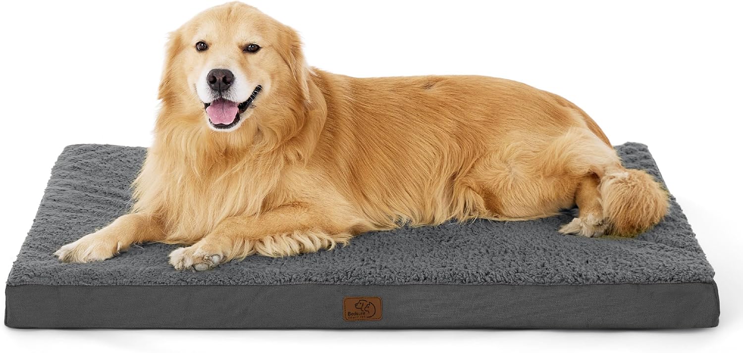 Bedsure Dog Beds Large Sized Dog - Comfy Flat Pet Beds with Removable Washable Cover, Orthopedic Egg Crate Foam Puppy Mat, Suitable for Pet Up to 65 lbs