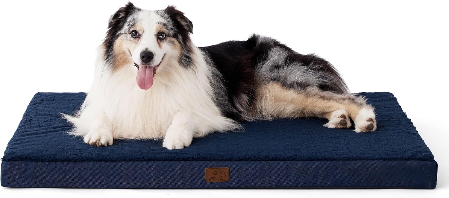 Bedsure Dog Beds Large Sized Dog - Comfy Flat Pet Beds with Removable Washable Cover, Orthopedic Egg Crate Foam Puppy Mat, Suitable for Pet Up to 65 lbs