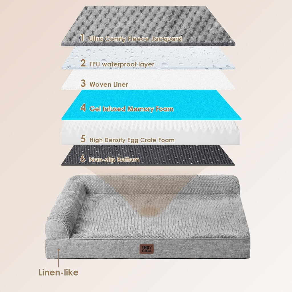 EHEYCIGA Orthopedic Dog Bed Medium Size Dogs, Memory Foam Dog Bed with Washable Removable Cover, Waterproof Pet Sofa Couch for Crate with Nonskid Bottom, 30x20x6, Grey