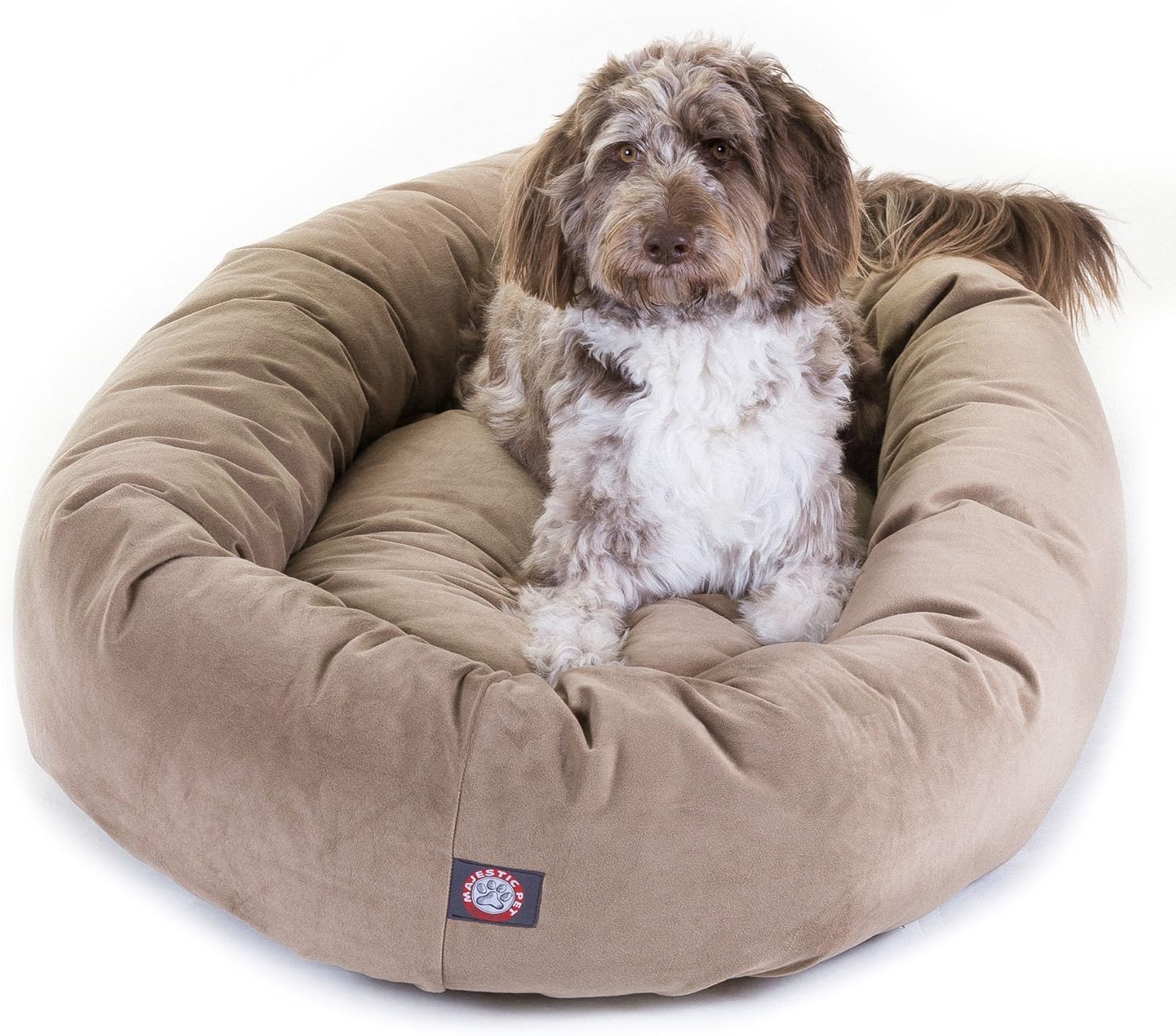 Majestic Pet 52 Inch Suede Calming Dog Bed Washable 52x35x11 (Inch) – Cozy Soft Round Donut Dog Bed with Spine Support for Dogs to Rest Their Head - Pet Bed X- Large – Sage
