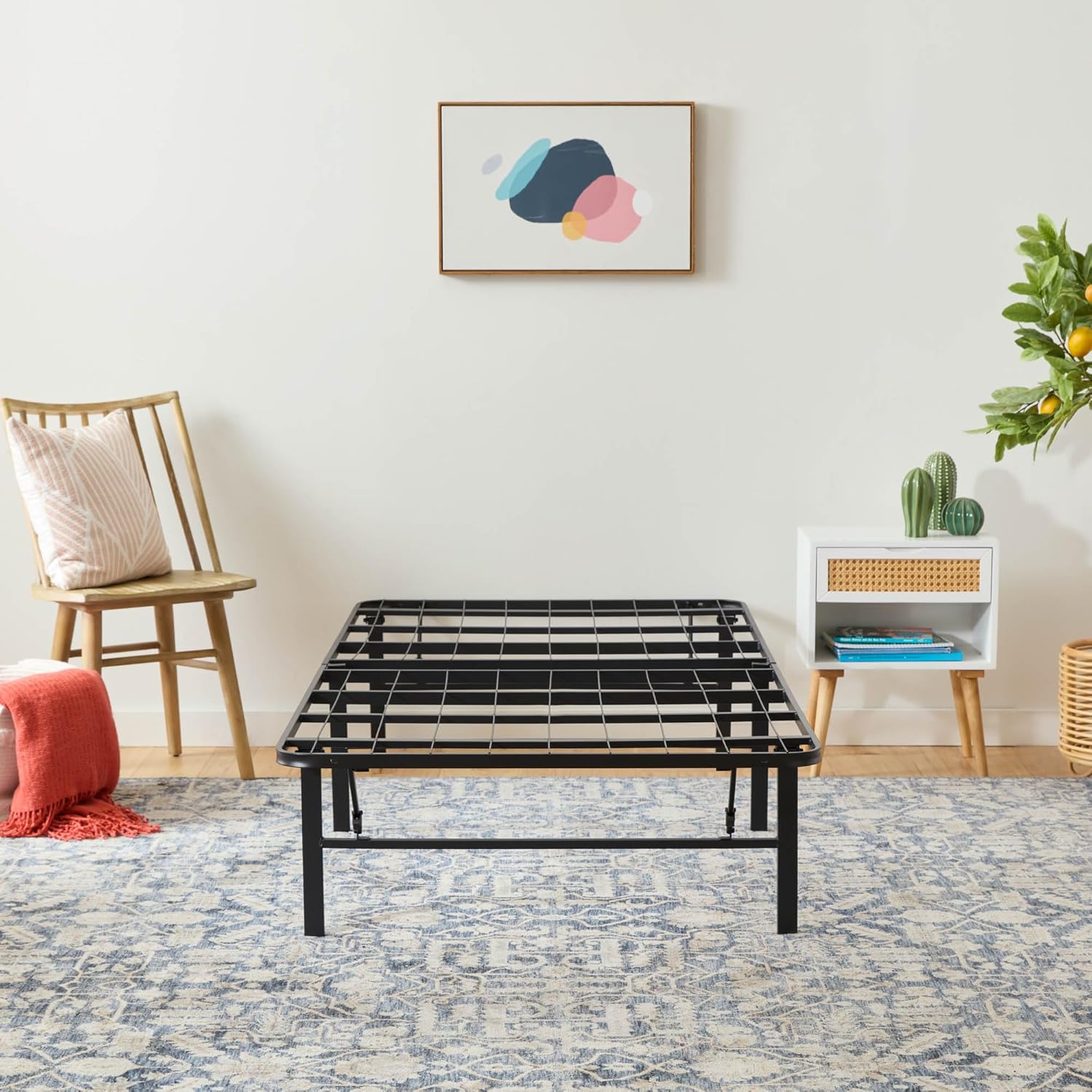 Linenspa Folding Metal Platform Bed Frame - No Box Spring Needed - Underbed Storage - Simple Toolless Assembly - Mattress Foundation - 14" High - Traditional Design - Sturdy Steel - Twin Size