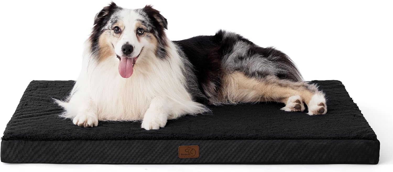 Bedsure Dog Beds Large Sized Dog - Comfy Flat Pet Beds with Removable Washable Cover, Orthopedic Egg Crate Foam Puppy Mat, Suitable for Pet Up to 65 lbs