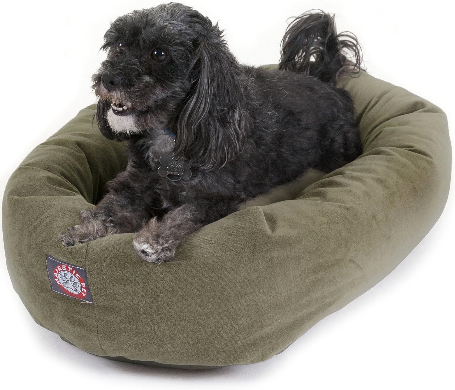 Majestic Pet 52 Inch Suede Calming Dog Bed Washable 52x35x11 (Inch) – Cozy Soft Round Donut Dog Bed with Spine Support for Dogs to Rest Their Head - Pet Bed X- Large – Sage