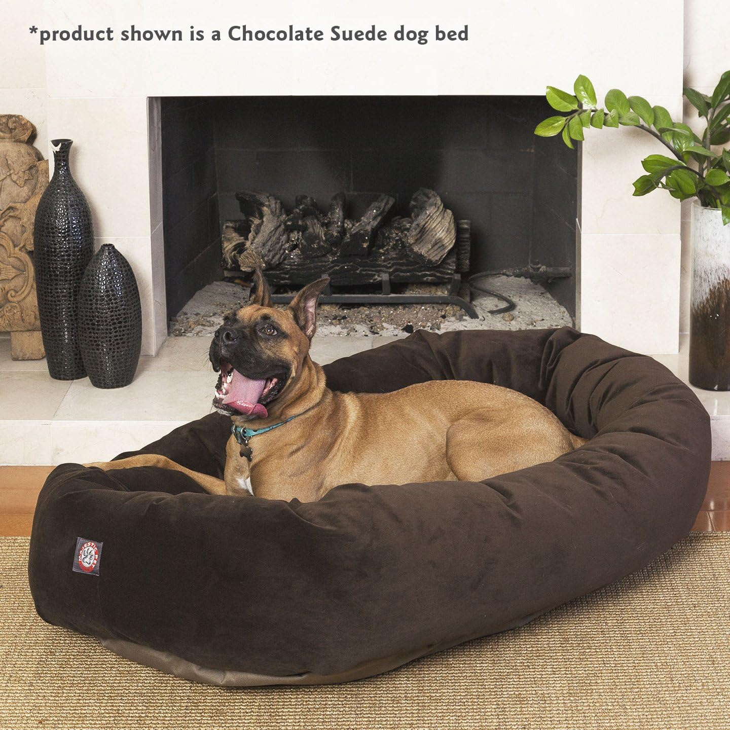 Majestic Pet 52 Inch Suede Calming Dog Bed Washable 52x35x11 (Inch) – Cozy Soft Round Donut Dog Bed with Spine Support for Dogs to Rest Their Head - Pet Bed X- Large – Sage