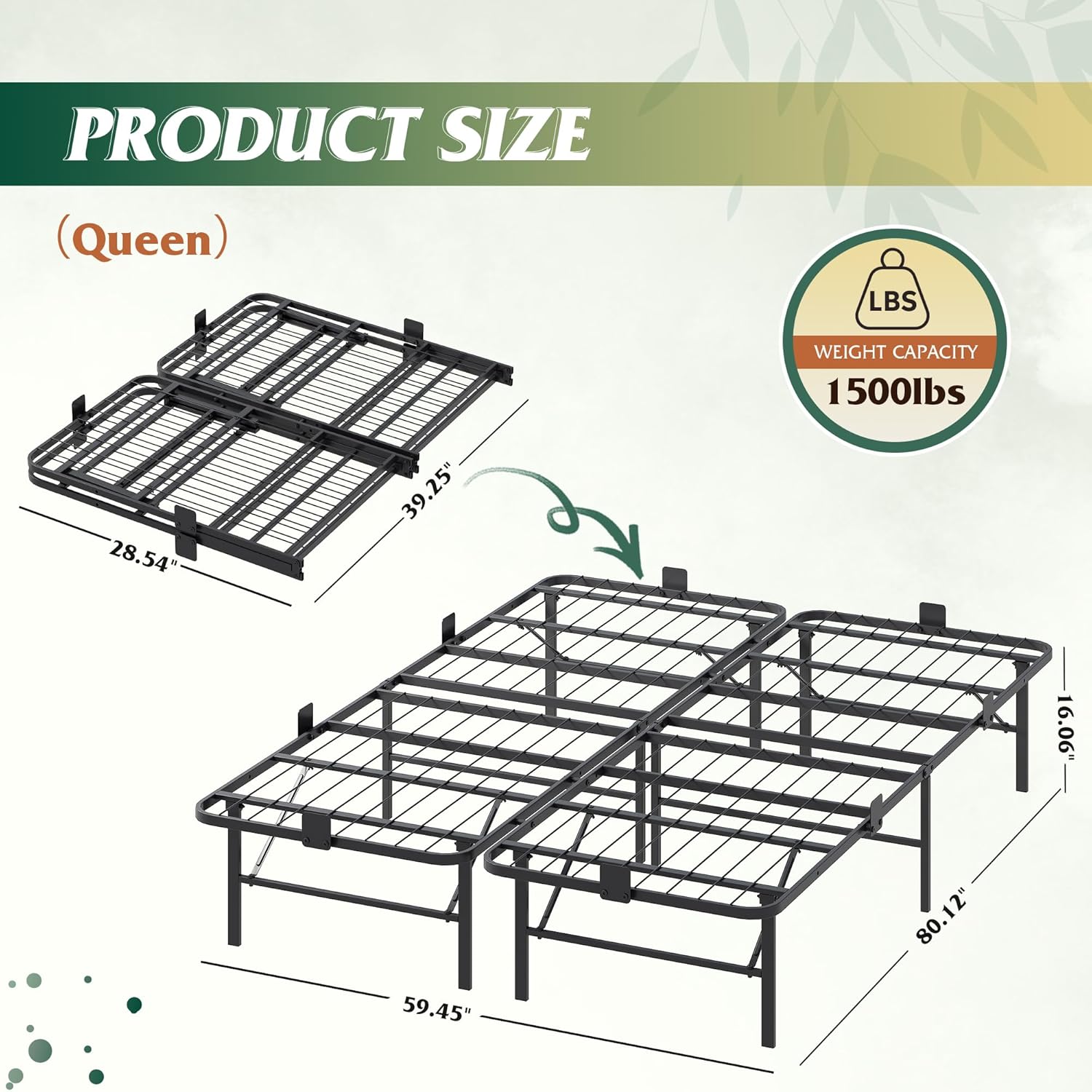WLIVE Foldable Queen Bed Frames, Metal Platform Bed Frame Queen Size with Heavy Duty Steel Slats, No Box Spring Needed, Easy Assembly, No Noise, Black