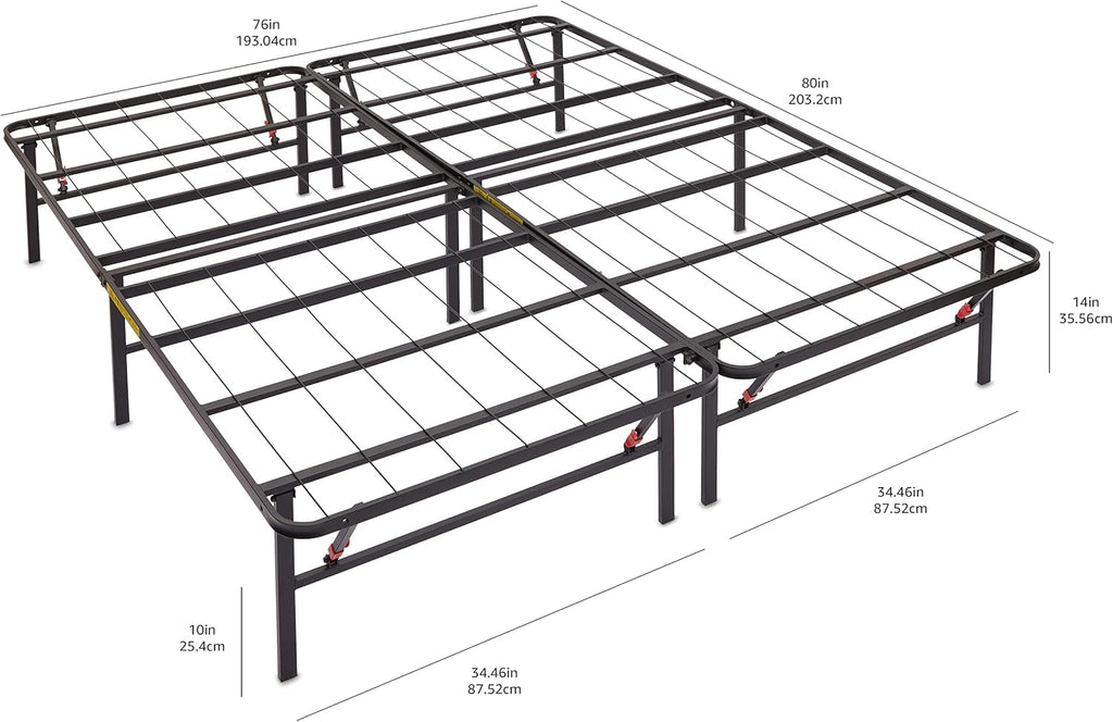 Amazon Basics Bed Frame with Storage, Foldable Metal Platform, Sturdy Steel, No Box Spring Needed, 14-inch High, Tool-Free Setup, Queen Size, Black