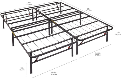 Amazon Basics Bed Frame with Storage, Foldable Metal Platform, Sturdy Steel, No Box Spring Needed, 14-inch High, Tool-Free Setup, Queen Size, Black