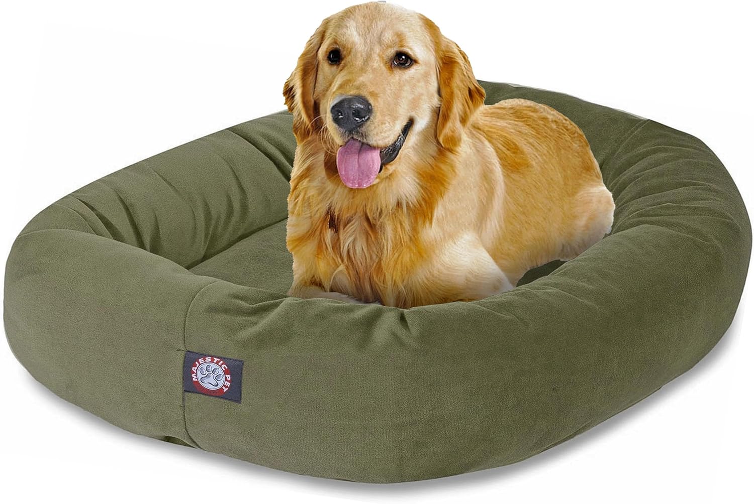 Majestic Pet 52 Inch Suede Calming Dog Bed Washable 52x35x11 (Inch) – Cozy Soft Round Donut Dog Bed with Spine Support for Dogs to Rest Their Head - Pet Bed X- Large – Sage