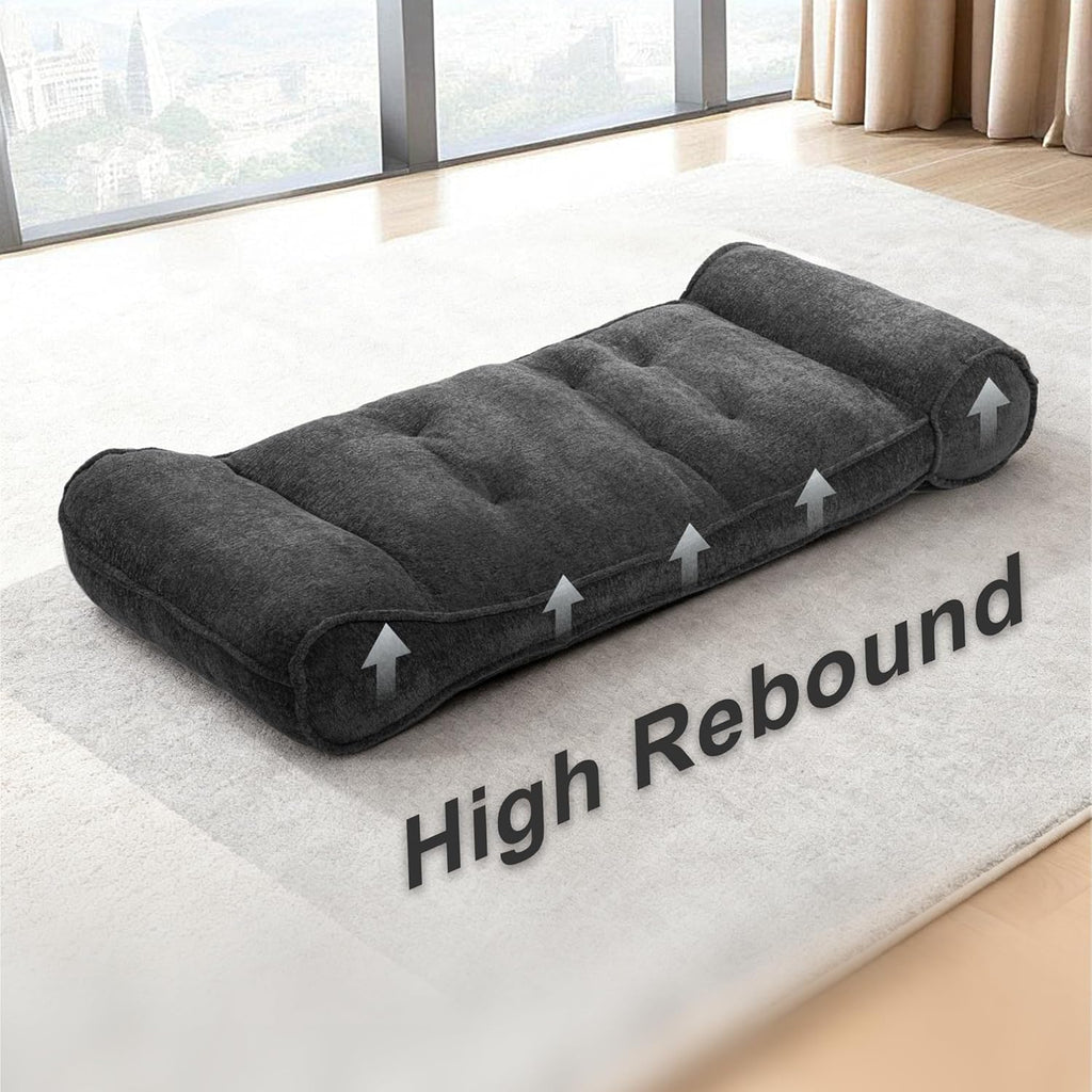 Lazy Floor Bed 83" – Cloud-Like Boneless Lounge Chair Indoor, Extra Comfy Floor Lounger, Plush Futon Chair Bed for Yoga, Meditation, Naps, Bedroom Use, Human Dog Bed (Boneless, Black)