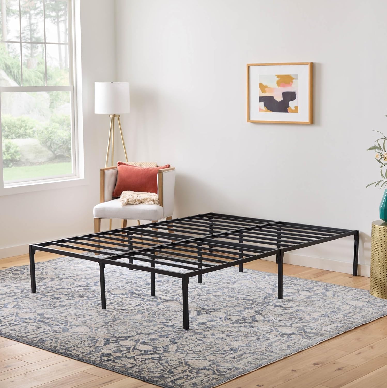 Linenspa Folding Metal Platform Bed Frame - No Box Spring Needed - Underbed Storage - Simple Toolless Assembly - Mattress Foundation - 14" High - Traditional Design - Sturdy Steel - Twin Size