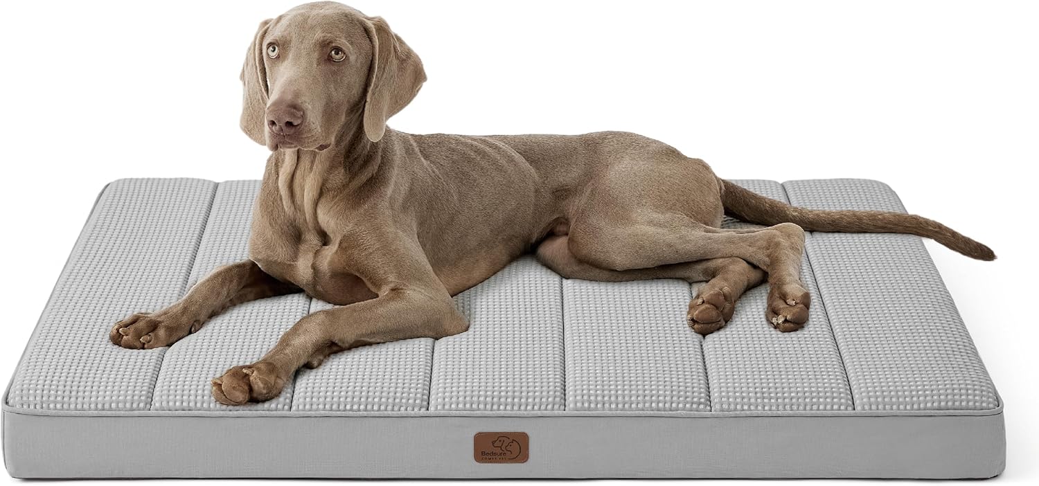 Bedsure Dog Beds Large Sized Dog - Comfy Flat Pet Beds with Removable Washable Cover, Orthopedic Egg Crate Foam Puppy Mat, Suitable for Pet Up to 65 lbs