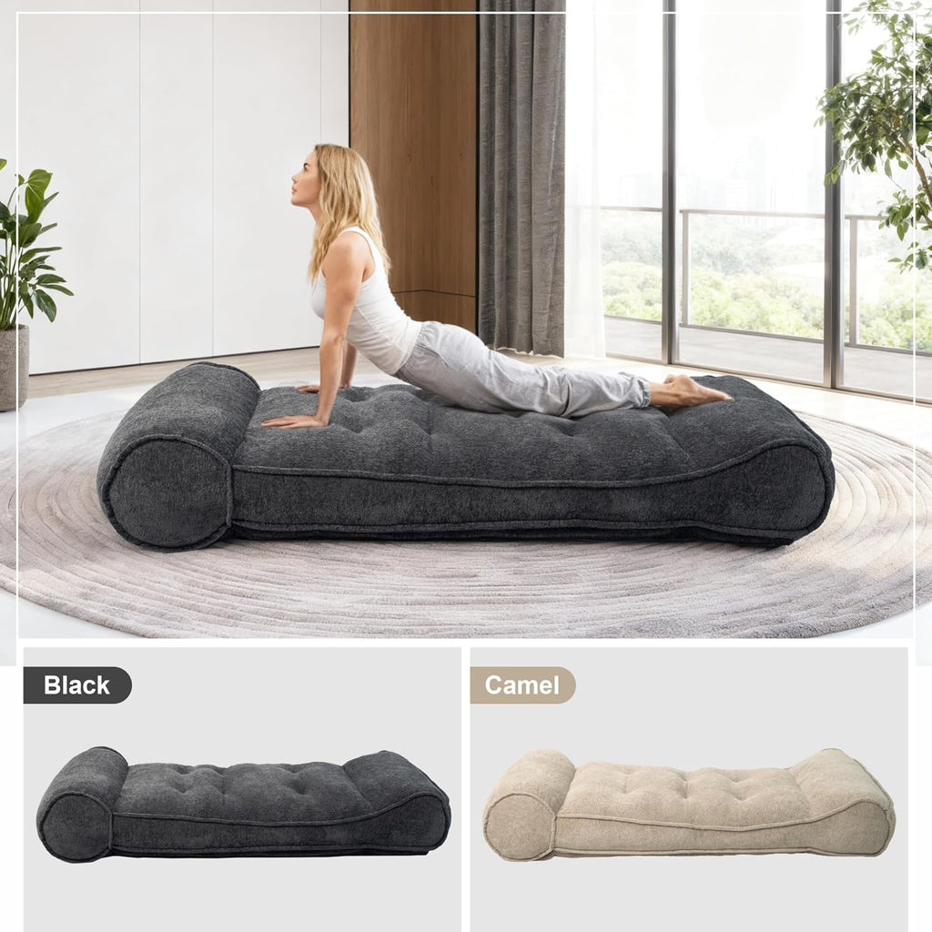 Lazy Floor Bed 83" – Cloud-Like Boneless Lounge Chair Indoor, Extra Comfy Floor Lounger, Plush Futon Chair Bed for Yoga, Meditation, Naps, Bedroom Use, Human Dog Bed (Boneless, Black)