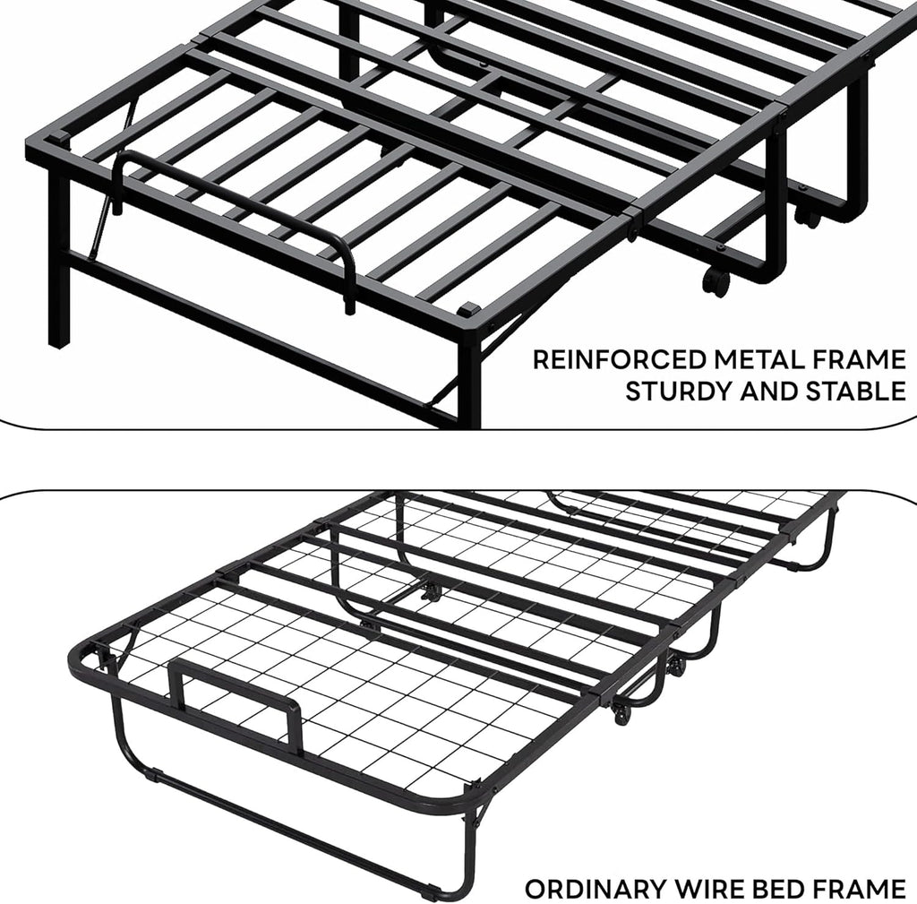 LIKIMIO Folding Bed with Mattress, Twin Size Rollaway Guest Bed for Adults, 75" x 38" Foldable Bed on Wheels, Portable Bed with Sturdy Metal Frame, Easy Storage for Guest Room, Small Spaces