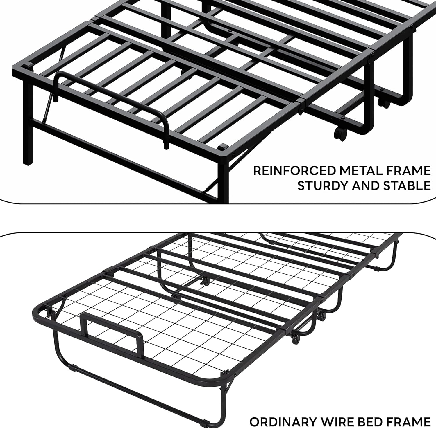 LIKIMIO Folding Bed with Mattress, Twin Size Rollaway Guest Bed for Adults, 75" x 38" Foldable Bed on Wheels, Portable Bed with Sturdy Metal Frame, Easy Storage for Guest Room, Small Spaces