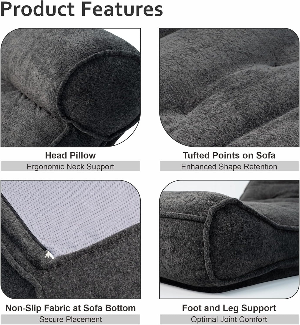 Lazy Floor Bed 83" – Cloud-Like Boneless Lounge Chair Indoor, Extra Comfy Floor Lounger, Plush Futon Chair Bed for Yoga, Meditation, Naps, Bedroom Use, Human Dog Bed (Boneless, Black)