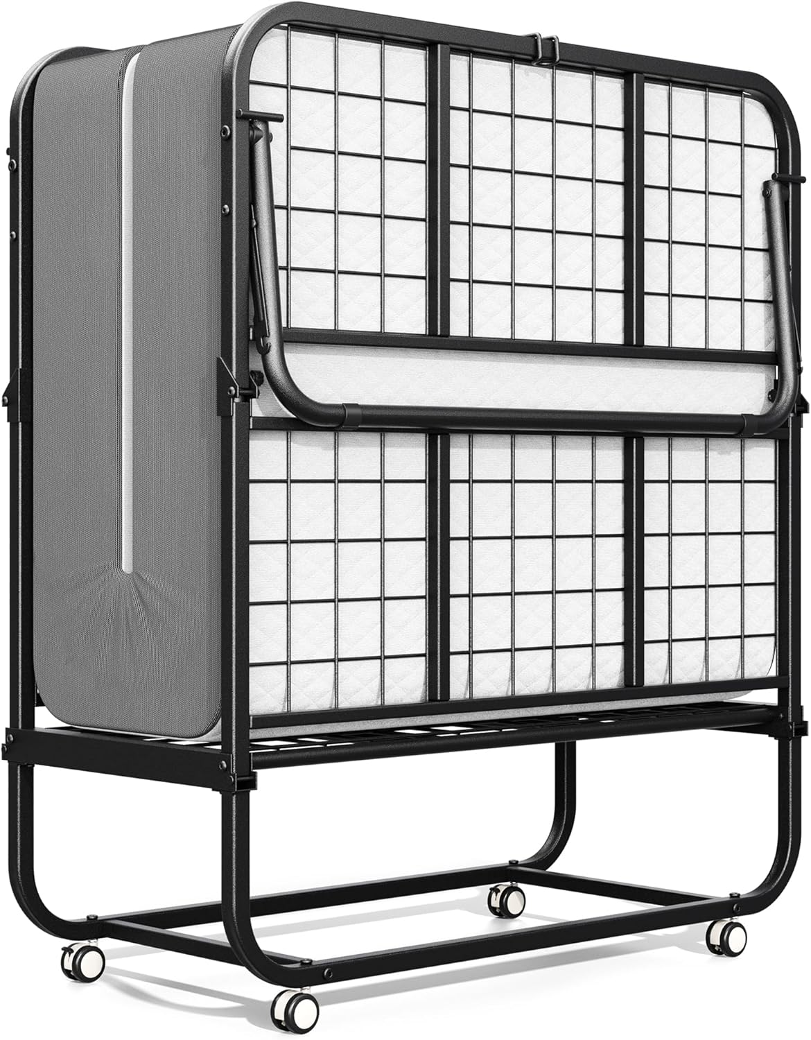 INTERGREAT Folding Bed, 75" x 31"Cot Size Portable Folding Beds for Adults, Metal Foldable Bed on Wheels for Guest, Space Saving Roll Away Beds for Easy Storage