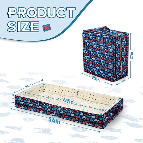 100% Cotton Lining Portable Foldable Toddler Travel Bed - Soft Foam Floor Bed with Washable Cover, Safe and Comfortable Toddler Crib, Ocean Blue