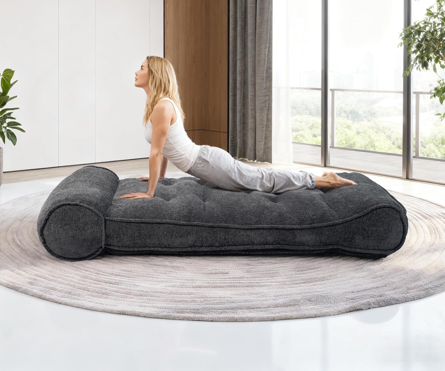 Lazy Floor Bed 83" – Cloud-Like Boneless Lounge Chair Indoor, Extra Comfy Floor Lounger, Plush Futon Chair Bed for Yoga, Meditation, Naps, Bedroom Use, Human Dog Bed (Boneless, Black)