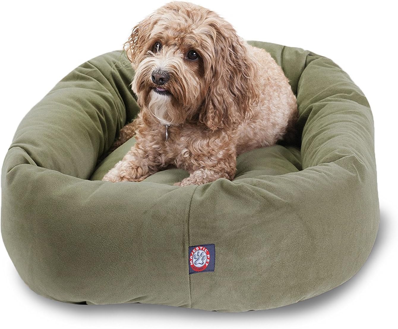 Majestic Pet 52 Inch Suede Calming Dog Bed Washable 52x35x11 (Inch) – Cozy Soft Round Donut Dog Bed with Spine Support for Dogs to Rest Their Head - Pet Bed X- Large – Sage