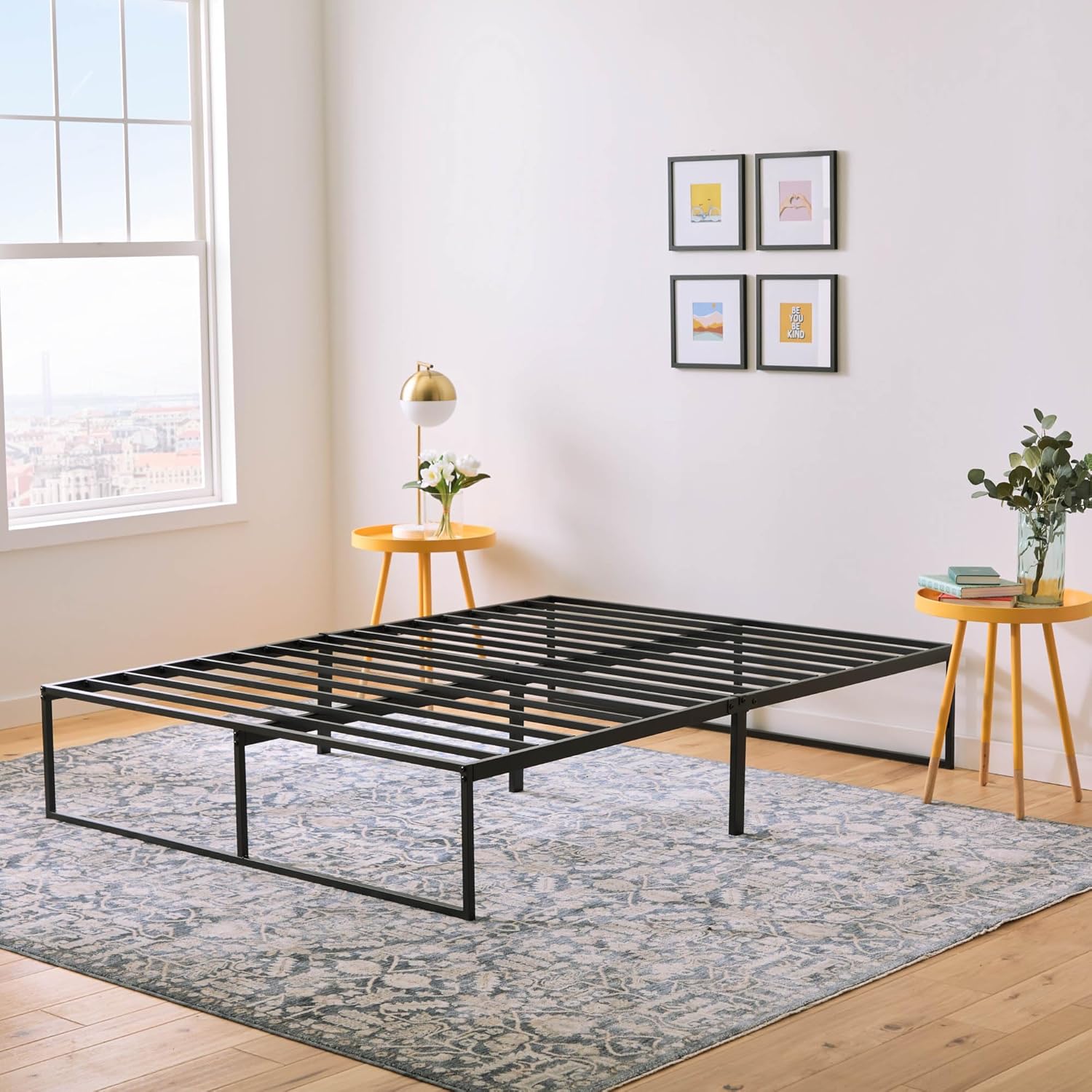 Linenspa Folding Metal Platform Bed Frame - No Box Spring Needed - Underbed Storage - Simple Toolless Assembly - Mattress Foundation - 14" High - Traditional Design - Sturdy Steel - Twin Size