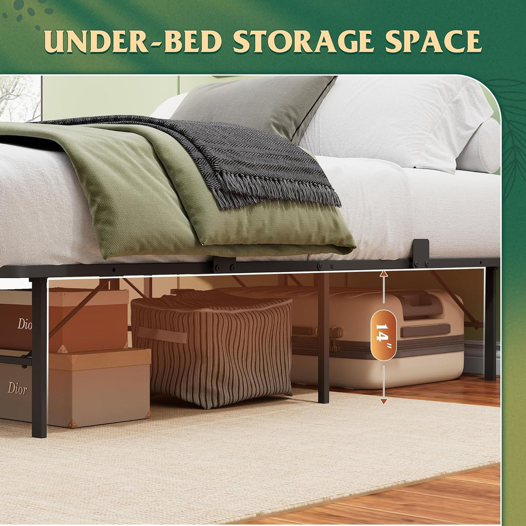 WLIVE Foldable Queen Bed Frames, Metal Platform Bed Frame Queen Size with Heavy Duty Steel Slats, No Box Spring Needed, Easy Assembly, No Noise, Black