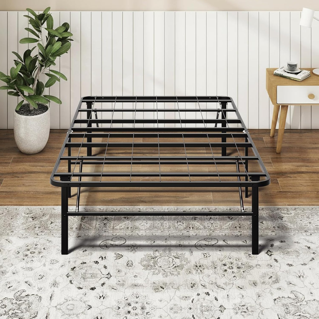 Full Size Folding Bed Frame, Heavy Duty Full Metal Platform with 14" Underbed Storage, Easy Tool-Free Assembly, No Box Spring Needed
