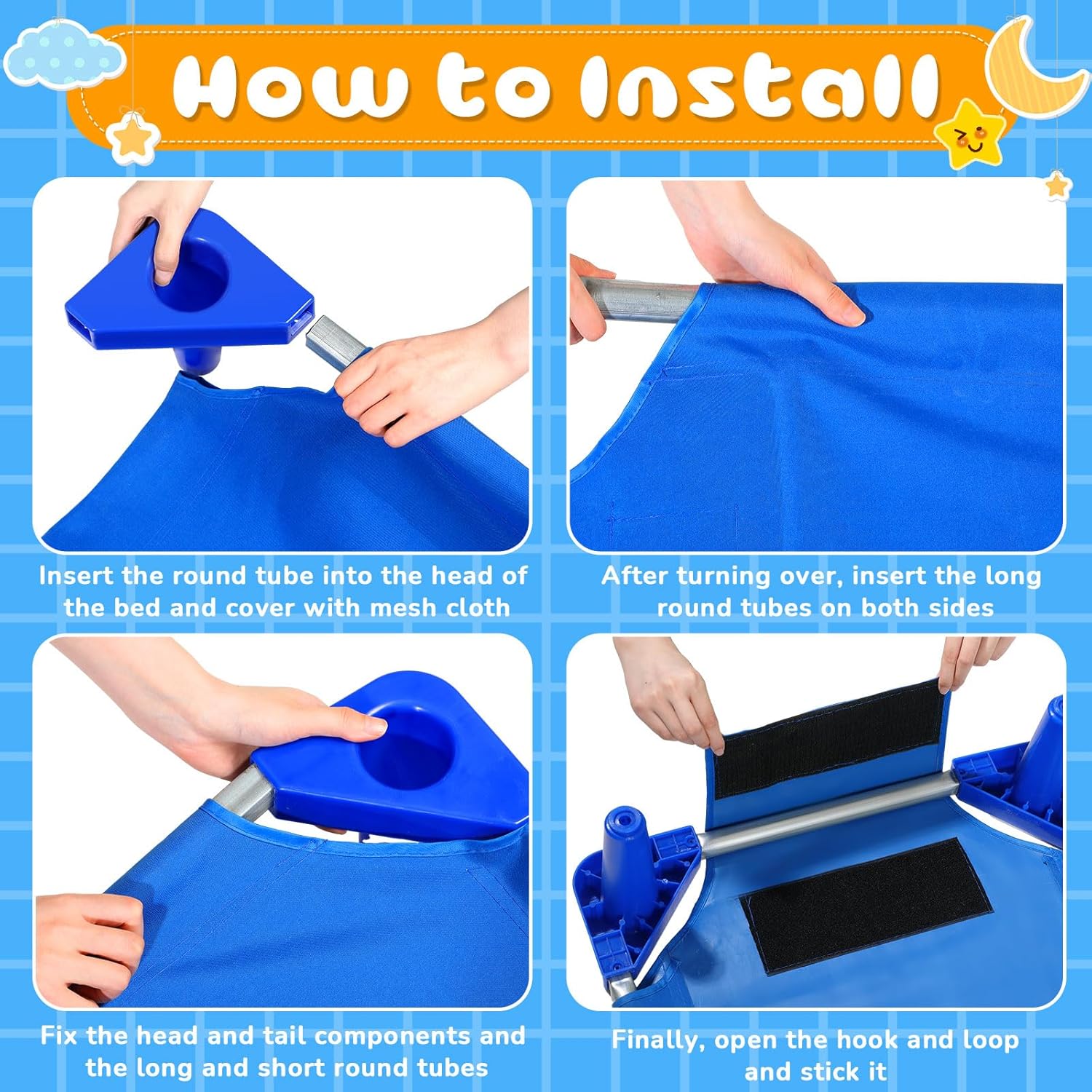 4 Pcs Stackable Daycare Cots for Toddler 54" l x 23" W Kids Cots for Sleeping Portable Kids Bed Furniture Bed Frames Headboards Footboards for Classroom Preschool (Blue)