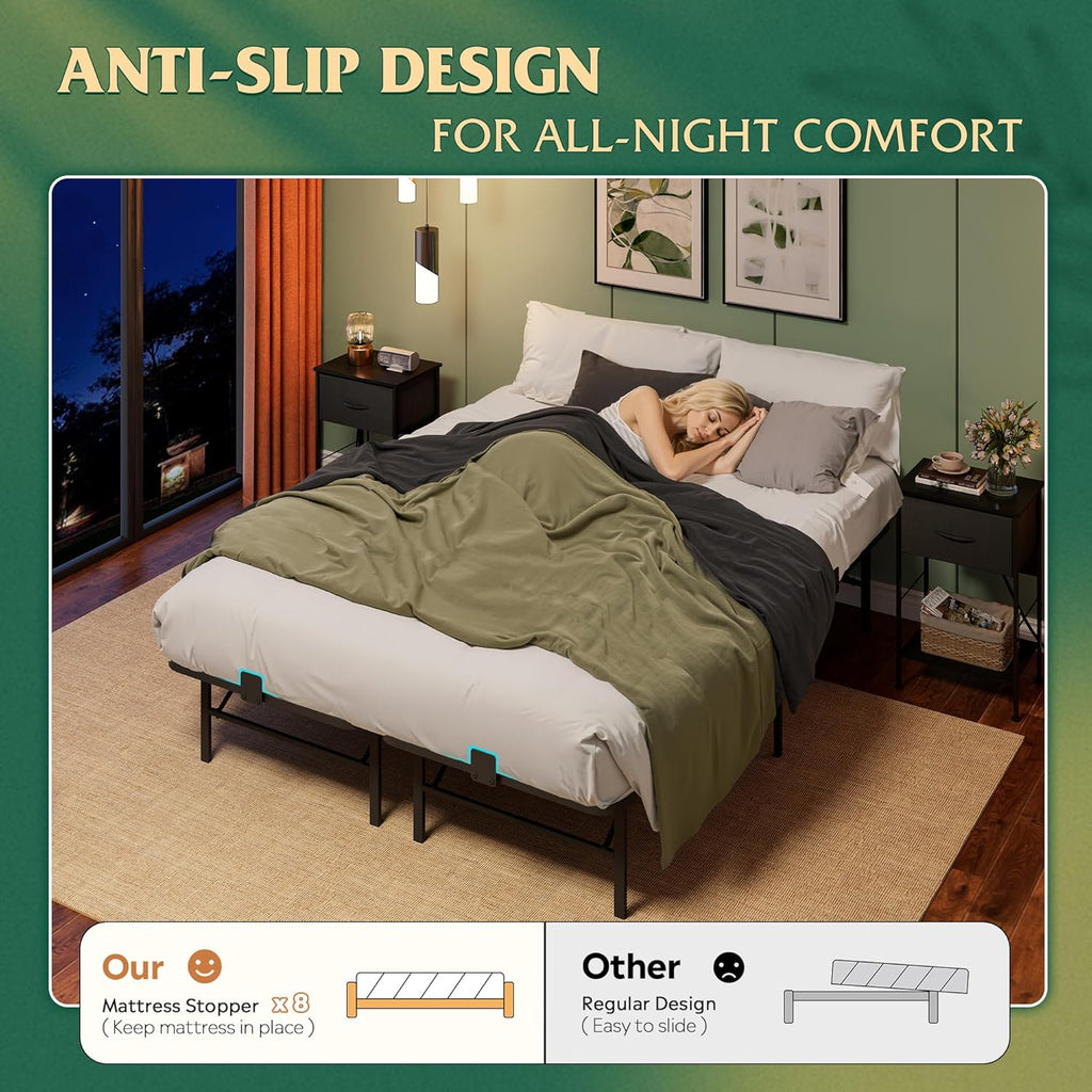 WLIVE Foldable Queen Bed Frames, Metal Platform Bed Frame Queen Size with Heavy Duty Steel Slats, No Box Spring Needed, Easy Assembly, No Noise, Black